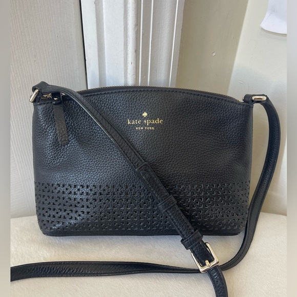 kate spade Handbags - kate spade black pebbled leather crossbody with perforated detail EUC